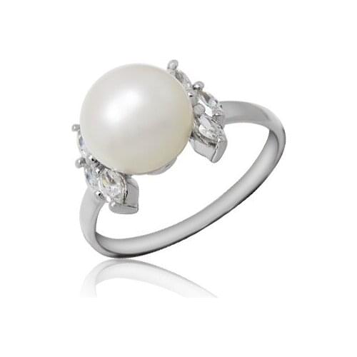Elegant Silver Pearl Ring for Office Woman 8mm Natural Pearl Silver Ring 925 Sterling Silver Pearl Jewelry Gift for Woman