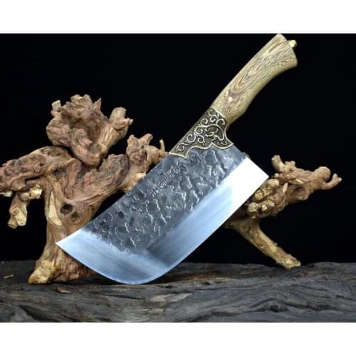 DEHONG Kitchen knife household slicing knife longquan kitchen knife round head chef blade sharp cutting tool handforged knife