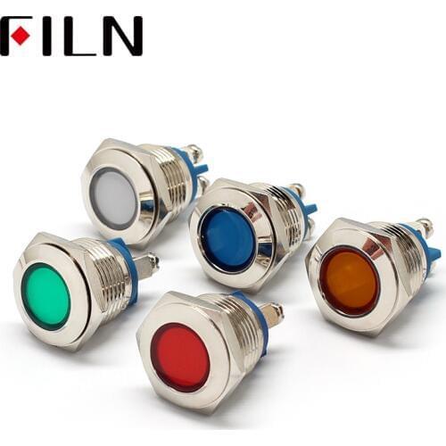 16mm Dia 12v Metal LED Pilot Panel Dash Signal Indicator Warning light with Screw Terminal Brass Chrome Finish Car Boat Marine