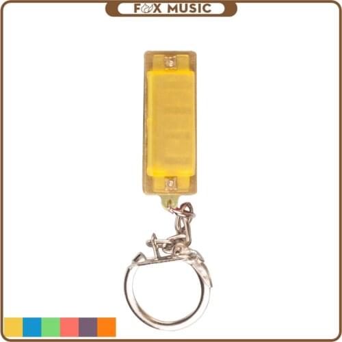 Mini Harmonica 4 Hole 8 Tone Keychain Key Rings Toy Gift Yellow Color Musical Instrument