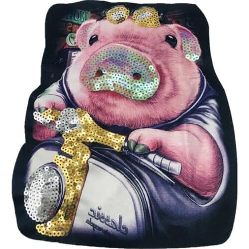 Fashion Large Patch Clothes Stickers Pig Bikers Sequins Badge Sewing On Patches For Clothing DIY Strange Things Christmas Gifts