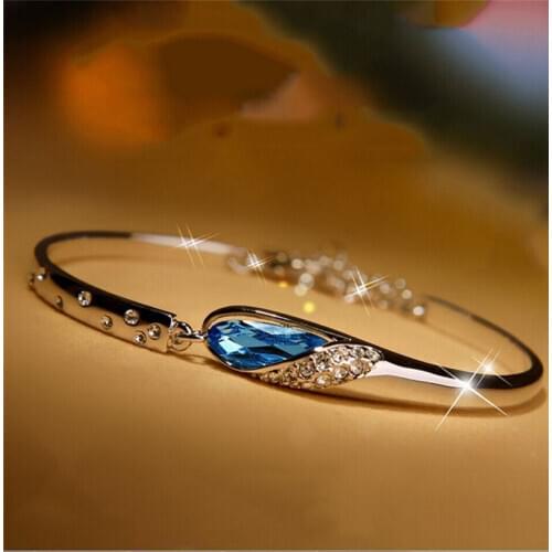 Fashion Crystal Wedding Women Jewellery Charm Bangle Bracelet Cuff Chain Party Gift