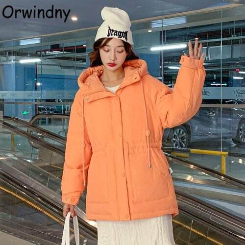 Orwindny Fashion Women Jackets Winter Cotton Padded Parka Solid Hooded Coat Female Drawstring Snow Wear Warm Clothing OL2107
