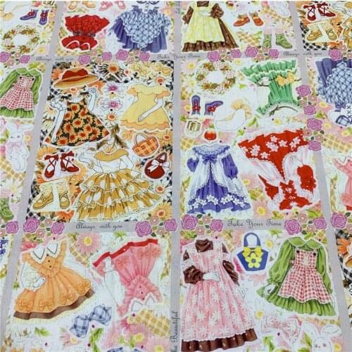 Cartoon Dresses Shoes Print 100% Cotton Fabric for Girl Clothes Hometextile Cushion Cover Backpacks DIY