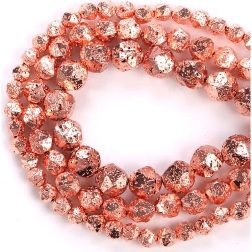 Natural Lava Volcanic Rock Stone Beads Faceted Rose Gold Hematite Loose Spacer Beads For Jewelry Making Diy Necklace Bracelet