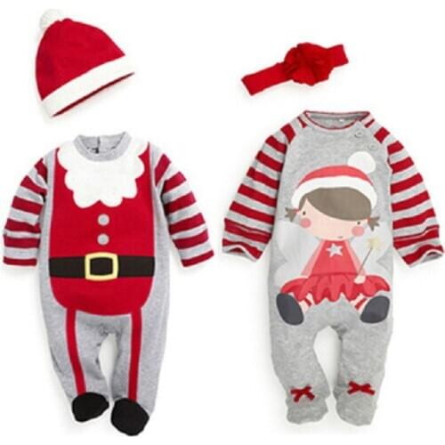 New 2020 Santa Claus Autumn Baby Toddler Boys Girls Jumpsuits Christmas Infant Newborn Baby Boys Girls Rompers And Hat Clothes