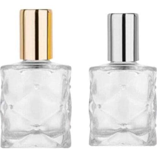 10ml Empty Clear Rhomb Essential Oil Steel Roller Vials Gold Silver Cover Portable Glass Perfume Roll on Refillable Bottle 25pcs