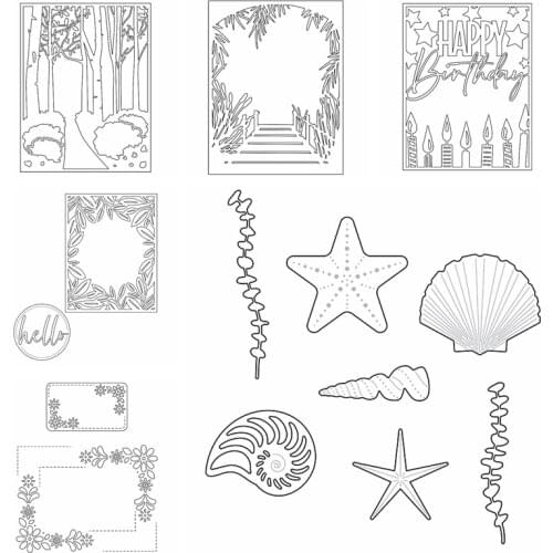 Happy Birthday Border Flower Leaves Frame Conch Metal Cutting Dies Scrapbooking For Card Album Making DIY Crafts Stencil 2021