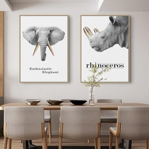 Nordic Deer Elephant Rhino Canvas Painting Modern Black White Poster And Print Wall Art Picture for Living Room Home Decor