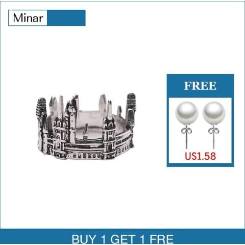 Vintage European Old Castle Rings For Men Women Antique Sliver Plated Carving Gothic Church Finger Rings Festival Jewelry Gifts