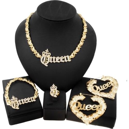 Yulaili The New Popular Queen Jewelry Set Diamond Pakistani Bride Big Love Earrings XO Bracelet Ring Necklace Jewelry Sets Gifts