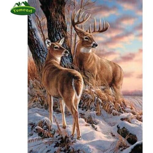 YUMEART 5D DIY Diamond Embroidery Snow Forest Deer Diamond Painting Cross Stitch Full Square Rhinestone Mosaic Home Decoration