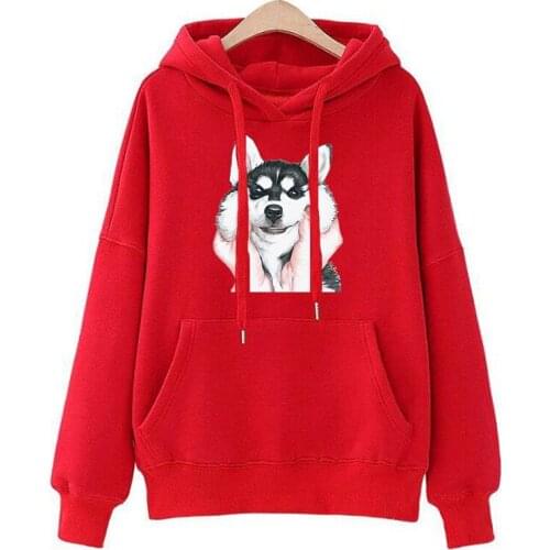 Funny Print Animal Dog Womail Sweatshirt Women Hoodies Husky Sweatshirts Pullover Top Shirt Long Sleeve Casual Loose Blouse