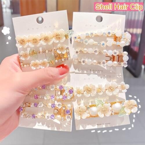 Korean Style Women Girls Shell Flower Hair Clips Elegant Pearls Hairgrips Hair Accessories Luxury Headwear Ornament Hairpins