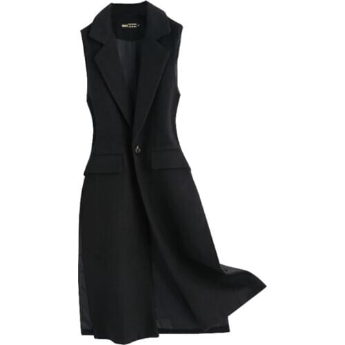 Autumn winter ol long woolen vest women notched office lady slim blazer sleeveless jacket plus size 4XL