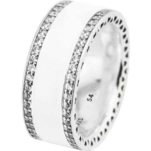 Ring Hearts Silver Rings with Silver Enamel & clear CZ for women Anel masculino silver 925 jewelry sterling silver wedding Ring