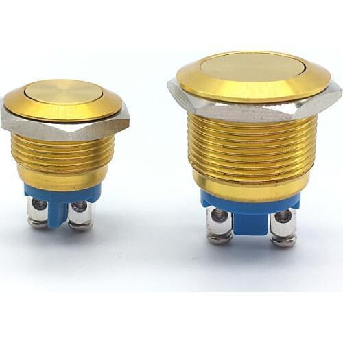 2pcs 16mm 19MM Momentary 1NO Push Button Switch Screw Feet Self-Reset Button Alumina Golden Button