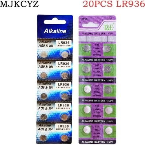 20pcs 1.55V AG9 lr936 alkaline button battery Ag 9 lr936w 394 194 sr936sw cx194 394a button