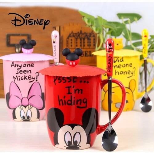 2020 Disney 500ML Cartoon Mickey Mouse Women Men Ceramics Cups Dual-use Office Mugs Portable Childrens Pupils Cup Home Gifts