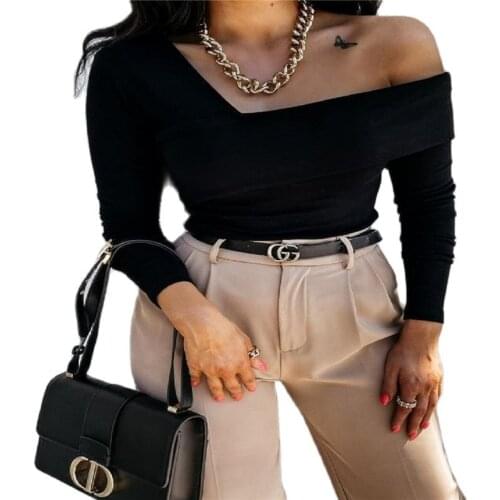 2021 Ladies Temperament High Quality Hot Sale Autumn And Winter New Fashion Sexy Off-Shoulder Long-Sleeved T