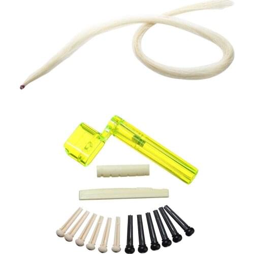 32Inch 80Cm Violin Bow Violin Natural Hair Horsehair White & 6 String Acoustic Guitar Nut Saddle Part + 2X String Winder