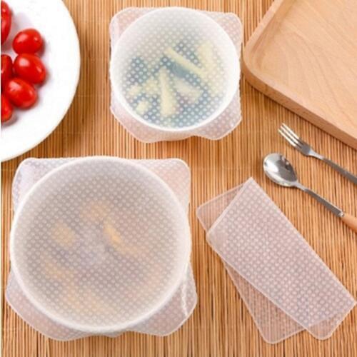 4 Pcs / pack Silicone Wraps Kitchen Seal Cover Transparent Magic Wrap Storage Food Fresh Keeping Kitchen Tool Wholesale