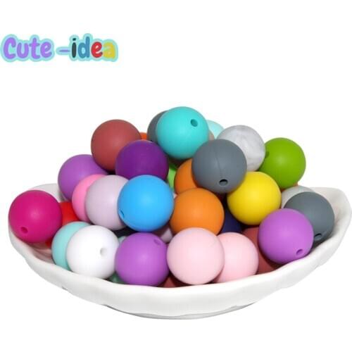 Cute-idea 12mm 500pcs silicone Beads baby teether DIY handmade safe pacifier chain teething chewable colorful jewelry product
