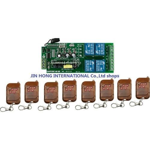85V~250V 4CH RF Wireless Remote Control Relay Switch Security System Garage Doors Receiver + Mahogany color Transmitter