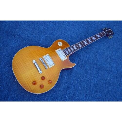 Free shipping, six-string electric guitar, yellow flamed maple top chrome hardware, factory customization