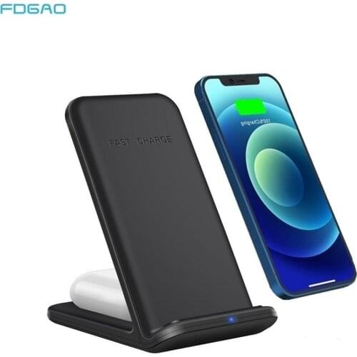 20W Fast Charging 2 in 1 QI Wireless Charger Station Chargers Stand For iPhone 12 11 XS XR X 8 Airpods Pro Samsung S20 S21 Buds