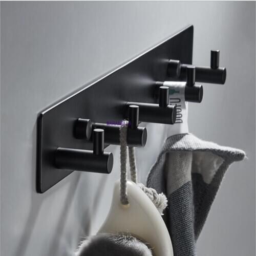 Black Robe Hook Bathroom Stainless Steel Towel Hook Bag Hat Hook Wall Mounted Clothes Coat Hook Wall Hanger Bathroom Hardware