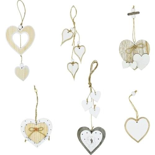 1Pc Wood Craft Wooden Hearts Pendants Ornaments for Party Wedding Valentines Day Hanging Ornament Vintage Home Decoration