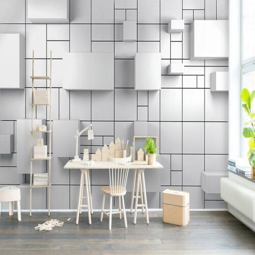 Photo Wallpaper Modern 3D Stereo White Cube Geometric Brick Wall Murals Living Room TV Background Wall Cloth Creative Art Decor