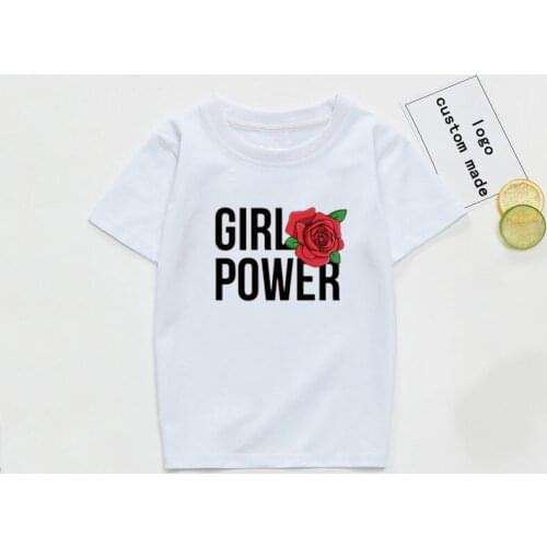 Boys and Girls Girls Power Flower Print Cartoon Print T Shirt Kids Funny Clothes Enfant Summer White T-shirt