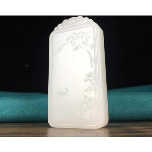 J57#Hetian jade white jade pendant, full and round shape