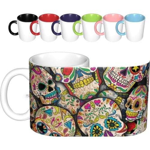 Sugar Skull Collage Ceramic Mugs Coffee Cups Milk Tea Mug Sugar Skulls Halloween Day Of The Dead Skulls Style Awesome Stylish