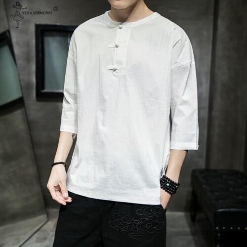 Japanese Style Kimono Three-quarter Sleeves T-shirt Men Tops Harajuku Male Japan Harajuku Streetwear Fashion Yukata Costume New