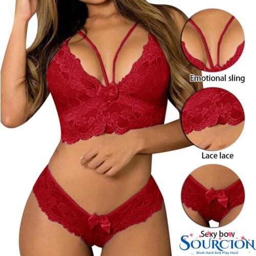 Sourcion Women Clothing Lingerie Set Sexy Women Plus Size Lingerie Corset Lace Floral Bralette Bra Underwear Sexy Lingerie Set