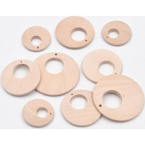 10/20pcs 30/40/50mm Round Wooden Charms Blank Hollow Wood Slices Party Handmade Home Ornaments DIY Earrings Jewelry Making