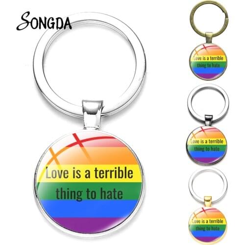 Fashion Lgbt Gay Pride Flags Keychain Art Photo Glass Metal Holder Key Chain Keyring For Men Women Gifts Jewelry Accessories