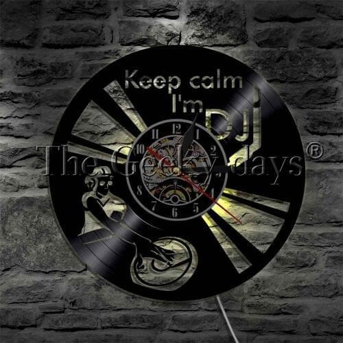 Keep Clam I'm DJ Mixer Disc Jockey Vinyl Record Wall Clock Modern Wall Light Music Club Party LED Night Light For DJ Gift