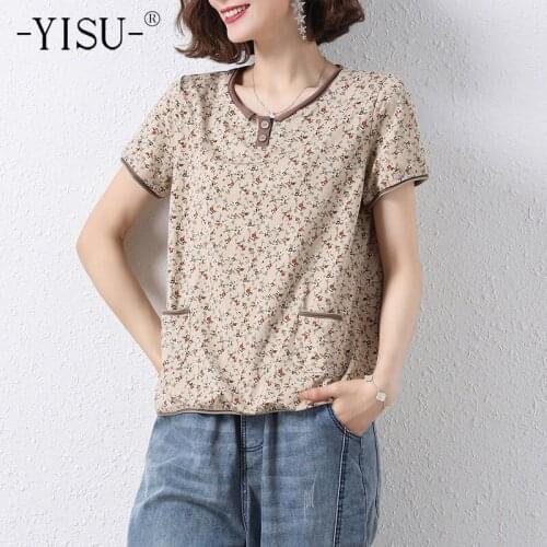 YISU 2021 New Knitted Sweater Women Loose Jumper Summer Female Pullover O neck Short sleeve Fashion Printing Pocket Sweater Thin