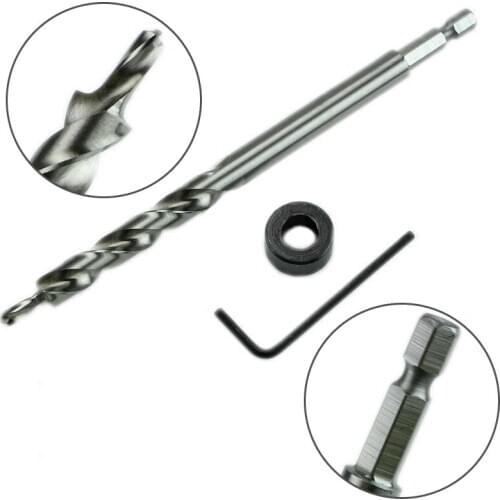 New 9.5mm Hexagonal Pocket Hole Twist Step Drill Bit with Wrench and Limit Ring New 160mm