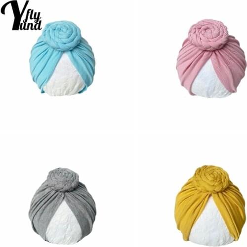 Yundfly Solid Color Striped Knotted Infant Caps Soft Comfortable Cotton Braided Hats Baby Headwear Clothing Decoration Kids Gift