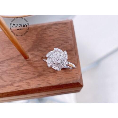 Aazuo Orignal 18K White Gold Real Natrual Diamonds 0.50ct Classic Fairy Windmill Ring Gift For Woman Engagement Birthday Party