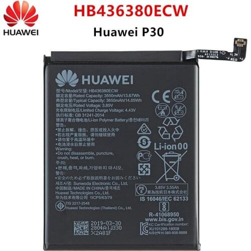 100% Orginal Huawei HB436380ECW 3650mAh Battery For HUAWEI P30 ELE-L09 ELE-L29 ELE-AL00 ELE-TL00 Mobile Phone Batteries