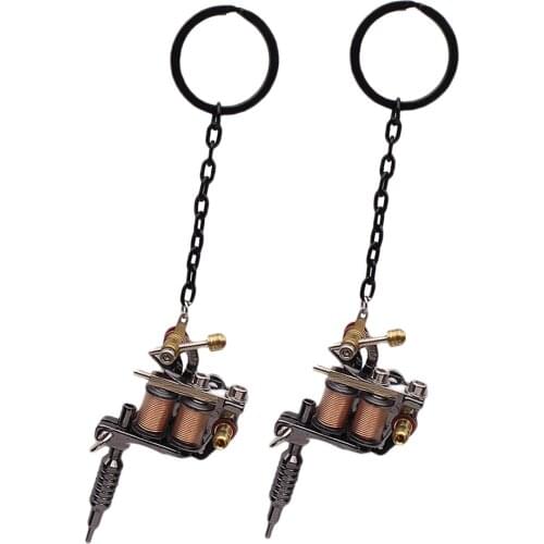 2Alloy Gun Necklace Key Chain Mini Tattooing Machine Necklace Pendant
