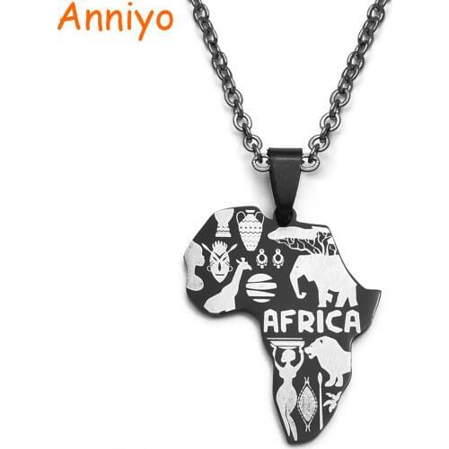 Anniyo Black Color Map of Africa Pendants & Necklaces Women/Girls African Maps Jewelry #034721