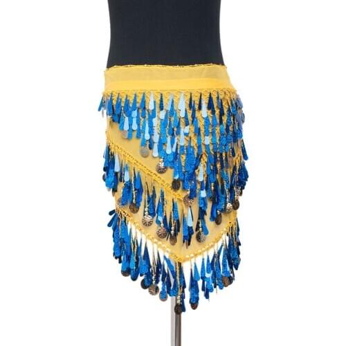 Women new sequin Tassel belly dance hip scarf belt with coin belly dance costumes ladies Triangle scarf dance Practice clothes