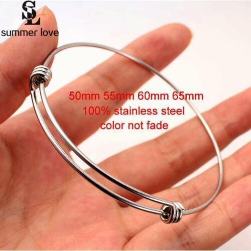 Expandable Wire Bangle Bracelet In Stainless Steel DIY Adjustable Charm Wrist Bracelet Cuff Bangle 50/55/60/65mm 50 Pcs Lot